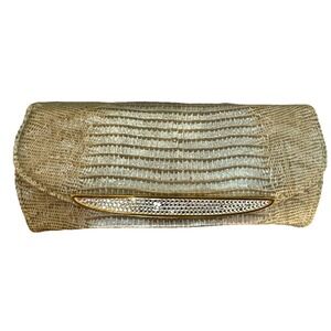 Judith Leiber Metallic Lizard Leather Crystal Sunglass Case / Small Clutch